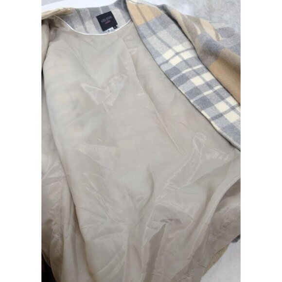 Helene London women's size Large plaid wool blend jacket with fringe neutral - Picture 4 of 11